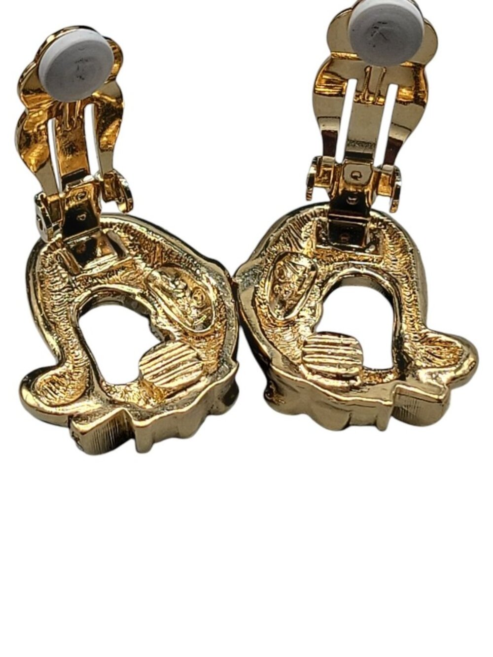 Jackie Collins Rare Clip On Earrings Figural Cougar Loop Black Enamel Rhinestone - Picture 9 of 12